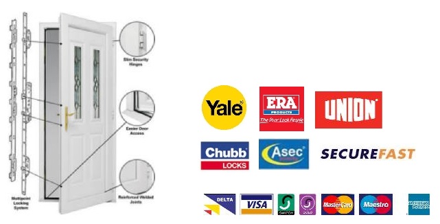 A diagram of how a lock works with brand logos next to it.