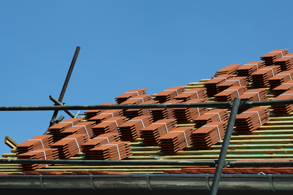 Roofing Tile packs on roof ready for Roof replacement work