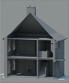 The view of a house in half using 3D rendering.