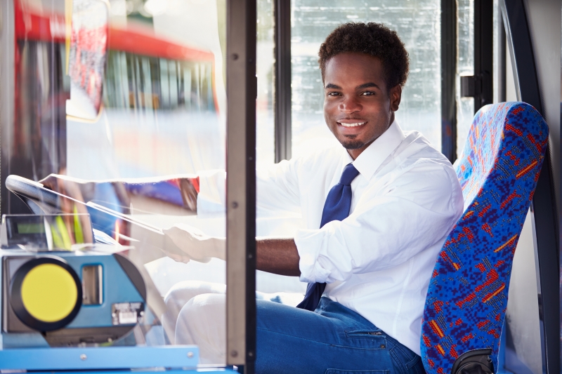 Happy bus driver with good mental health