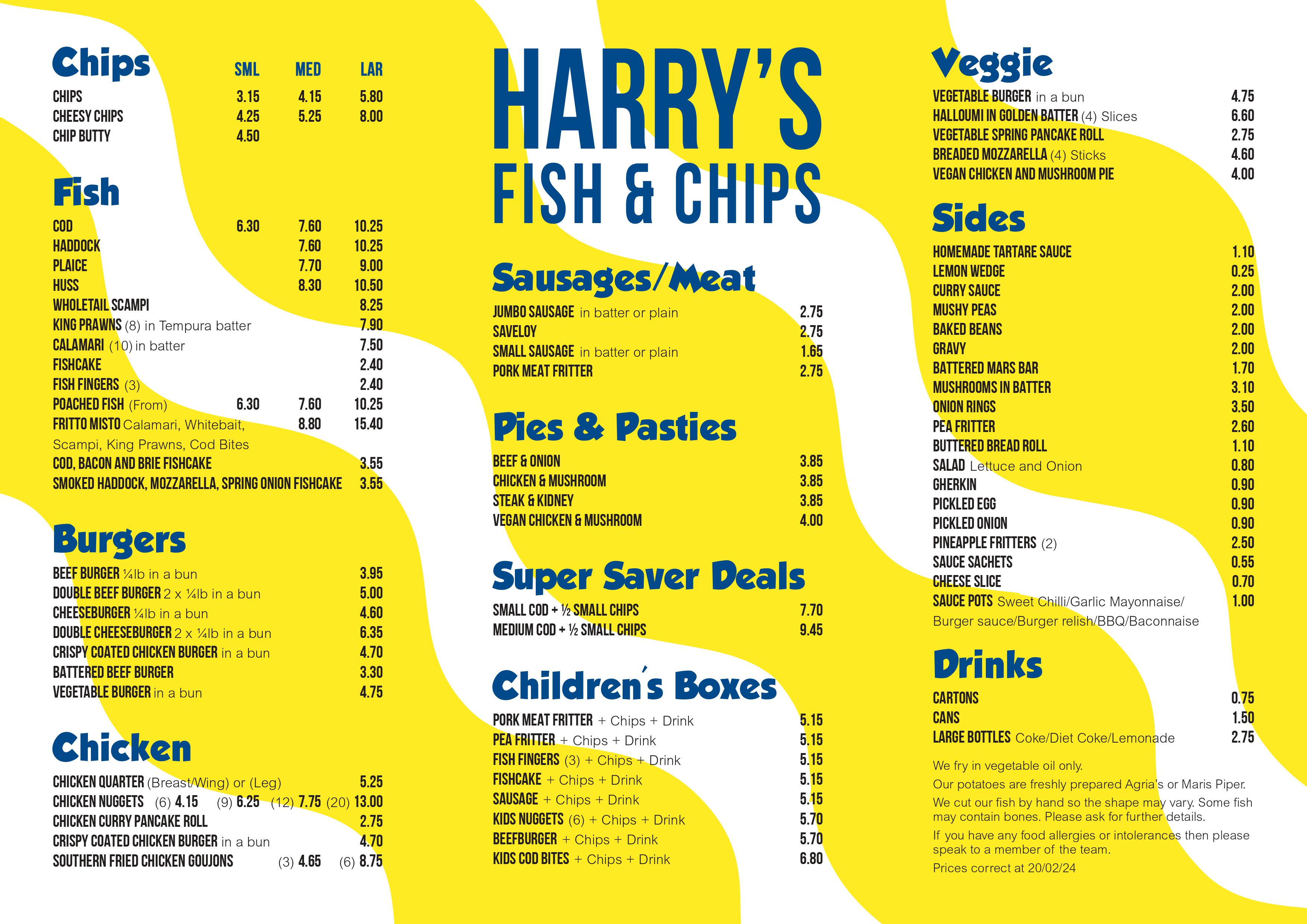 Harrys Fish and Chip Menu