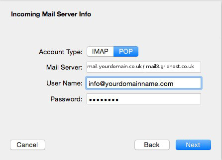 Incoming Mail Server Info Setup 