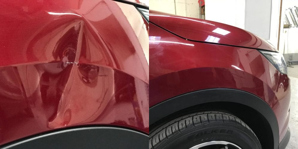 Nissan front wing dent repair before and after