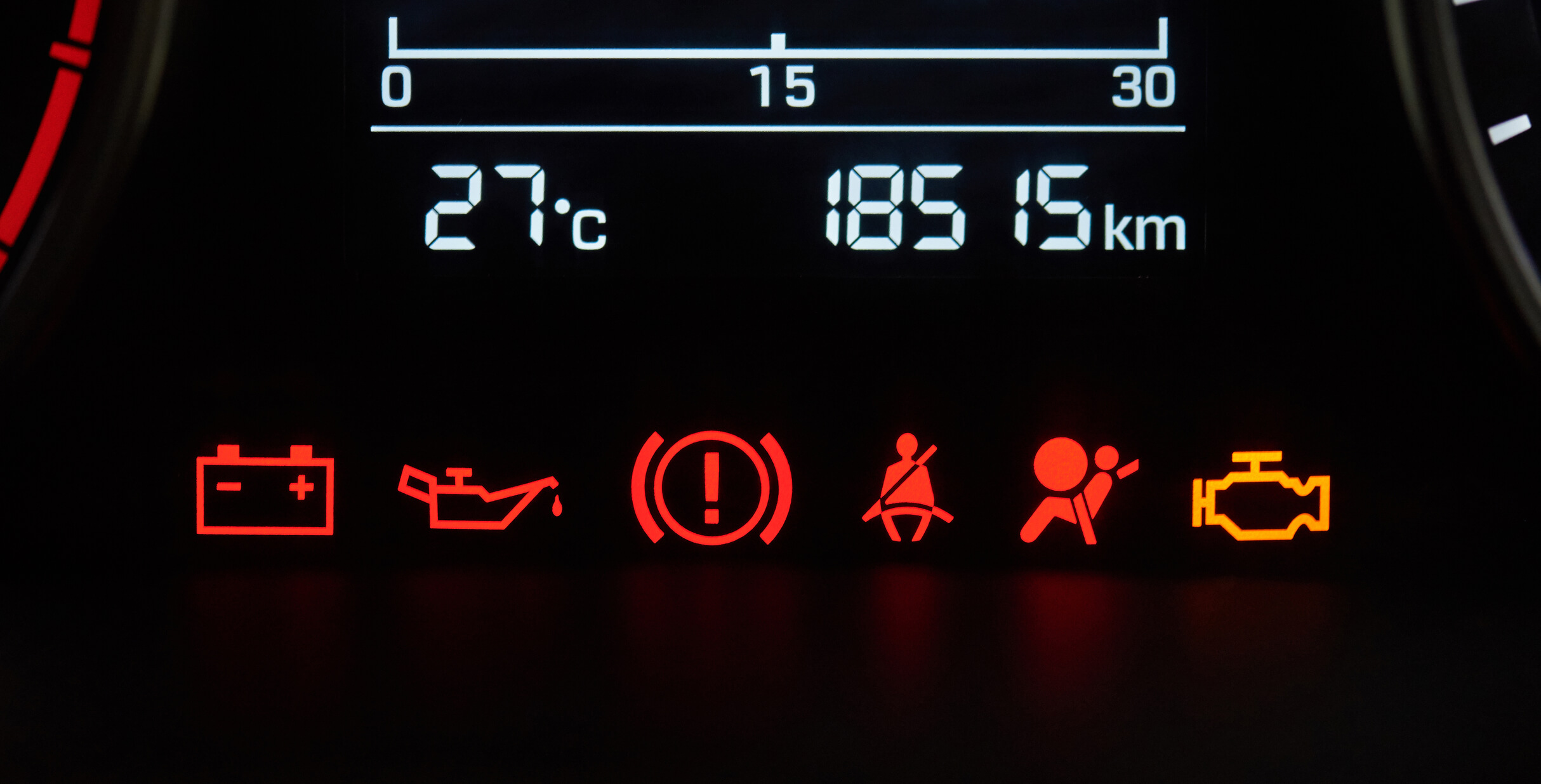 TRuck dashboard icons close-up. Error vehicle signs