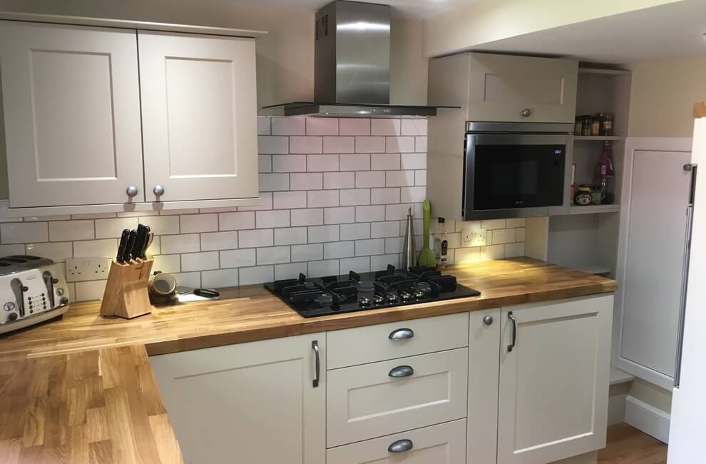 New modern kitchen with white cupboards