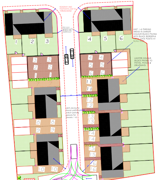 Site plan of a residential street with dual lane road
