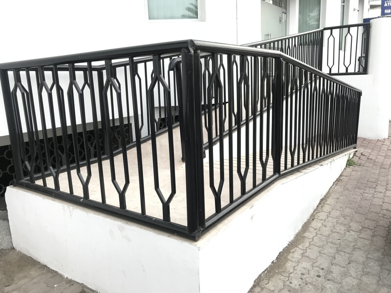 Iron balustrades on disability ramp