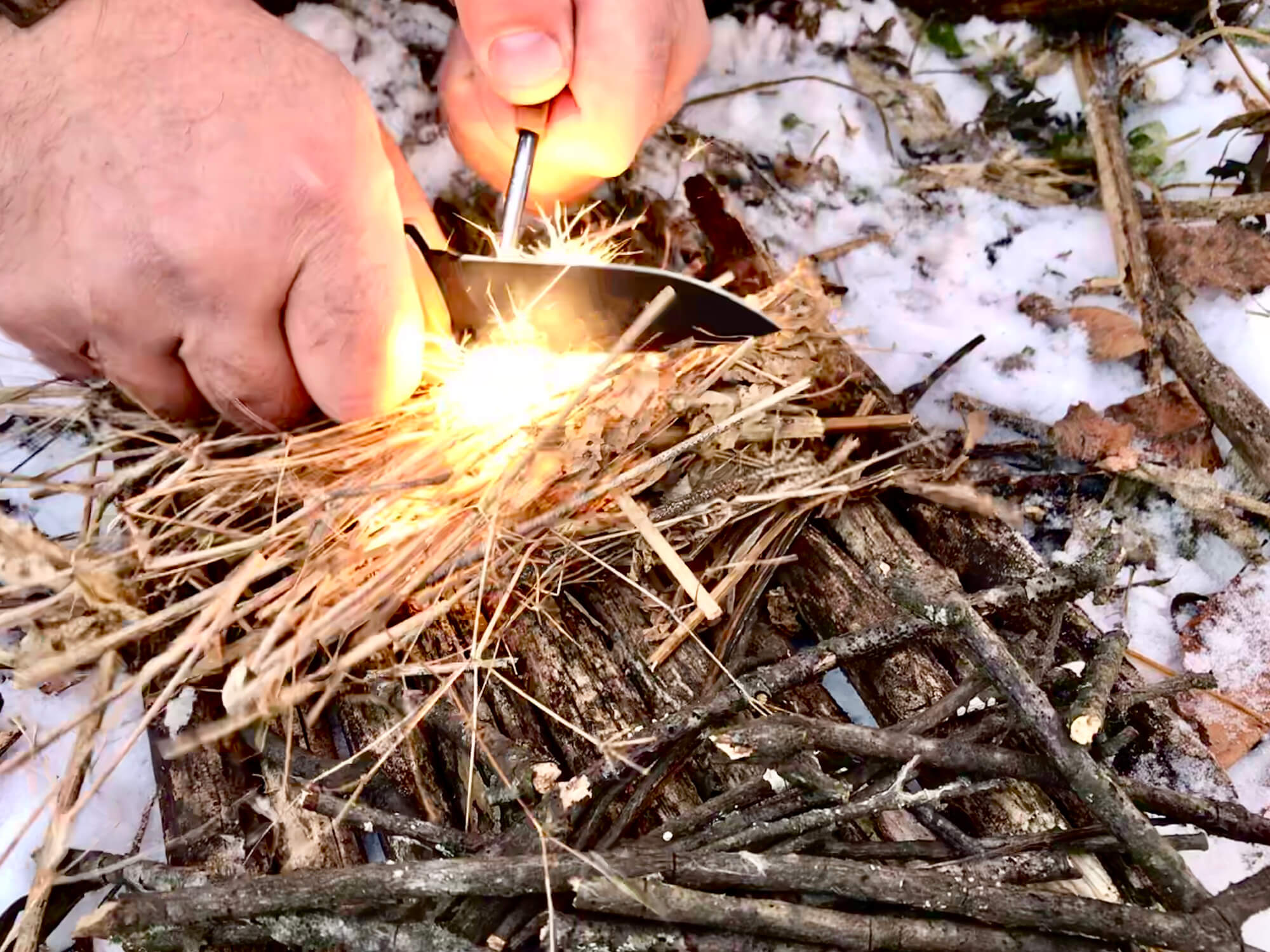 Kindling being used to start a Fire
