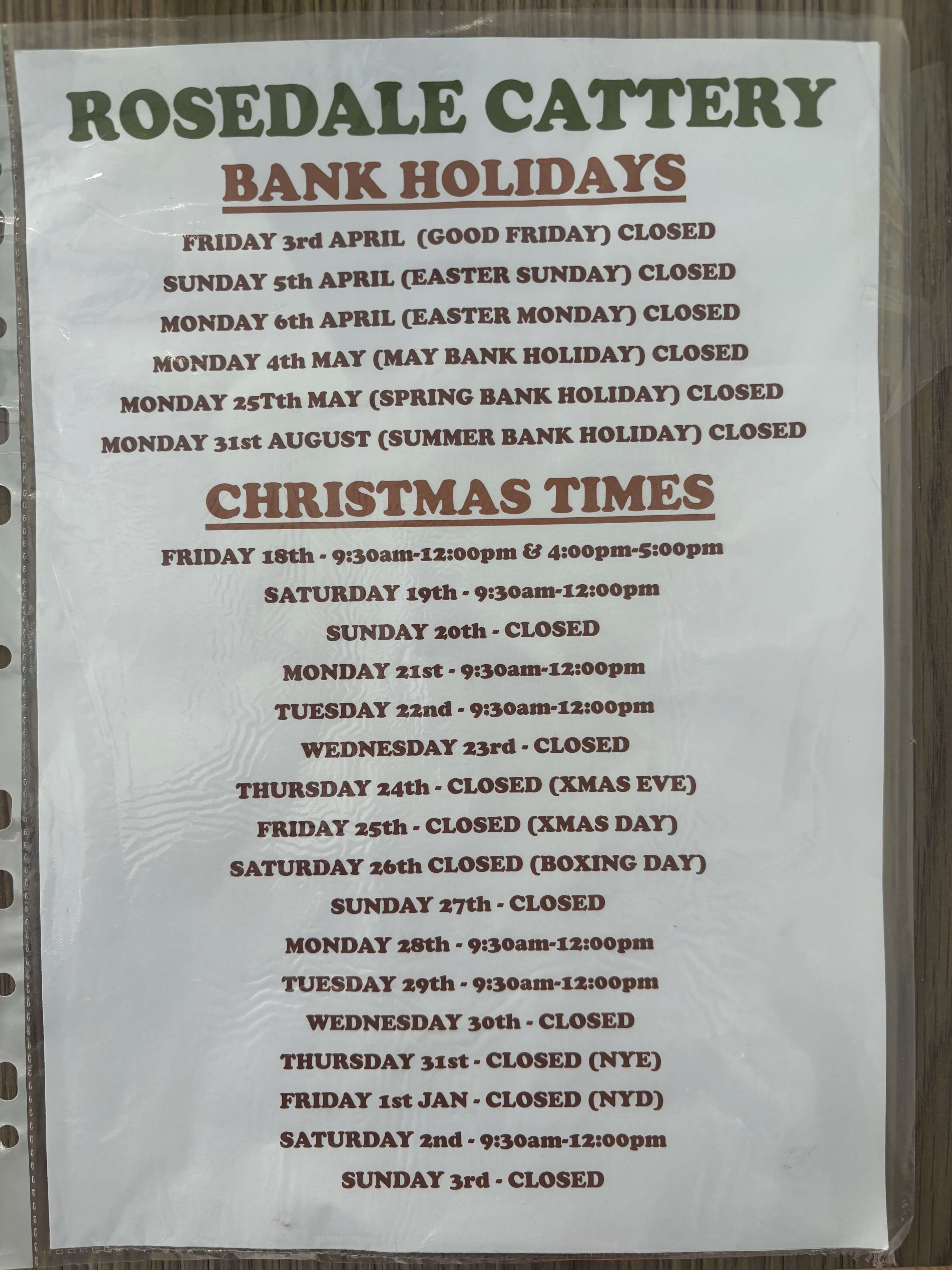 Christmas opening times