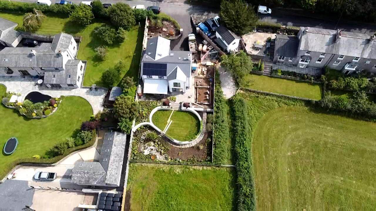 Aerial view of landscaping work in progress