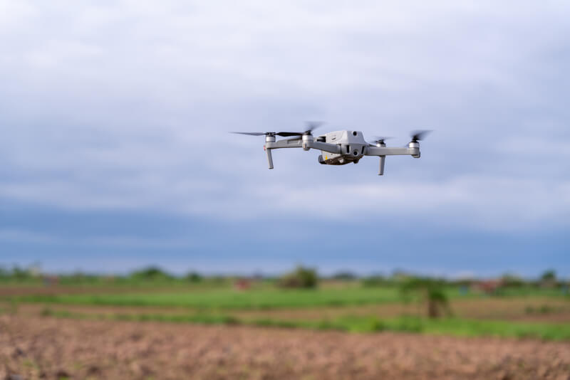 agriculture drone flight farmland survey in field