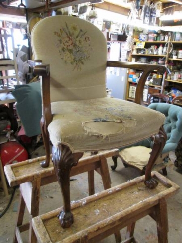 Antique cabriole leg Armchair with contemporary fabric - Chairs Of Oxford