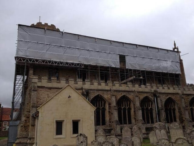 Scaffolding on Church whilst repairs are being carried out