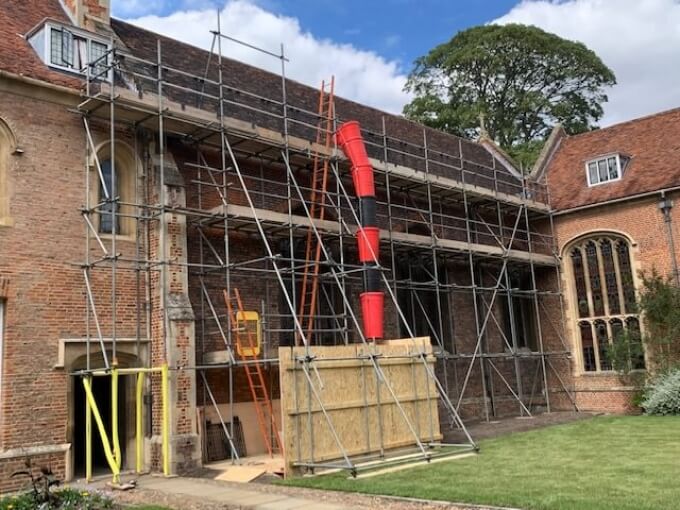 Scaffolding on Magdelene College whilst roofing work commenced