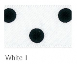White 15mm polka dotr ribbon - 20 meter reel
