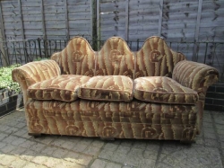 Art Deco Camelback Sofa and Arm Chairs