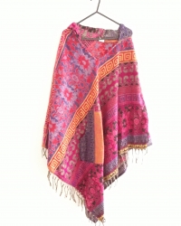 Hooded Poncho, Red, Multicoloured, Fair Trade