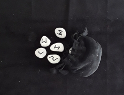 Nordic Runes in Black Velvet Pouch