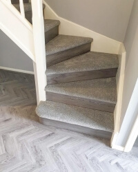 Universal flint grey risers, Abingdon stain free ultra on stairs. Universal flint grey parquet in hall.