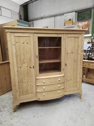 Bow fronted drawer Dutch pine wardrobe on carved feet SOLD