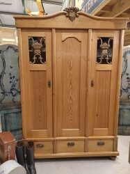 Triple door antique pine Dutch wardrobe