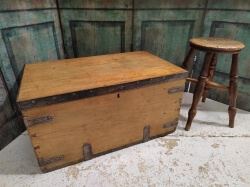 Old Pine blanket box with metal strapping