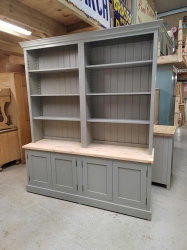 Handmade bookcase  painted in Farrow and Ball Pigeon with a pine waxed top