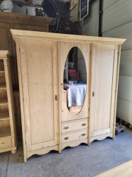 Victorian pine wardrobe with oval mirror SOLD