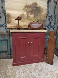 Painted red old wood distressed pine hall cupboard