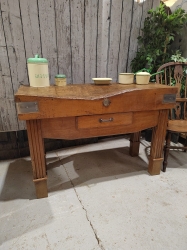 French worn beautiful  butchers block with single drawer