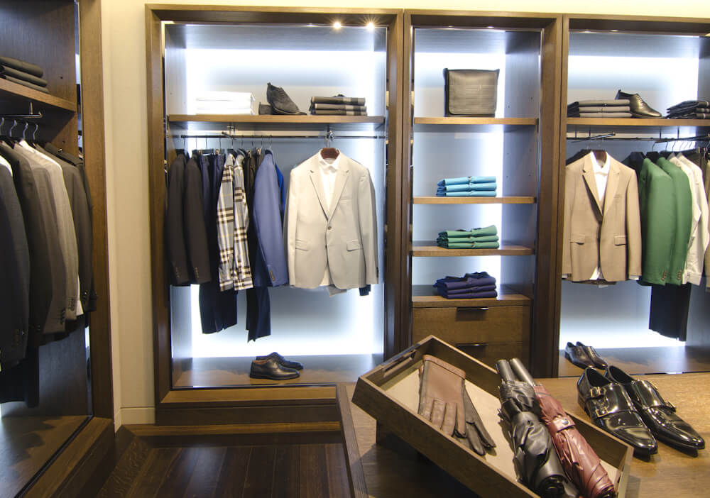 A luxury store with mens clothing.