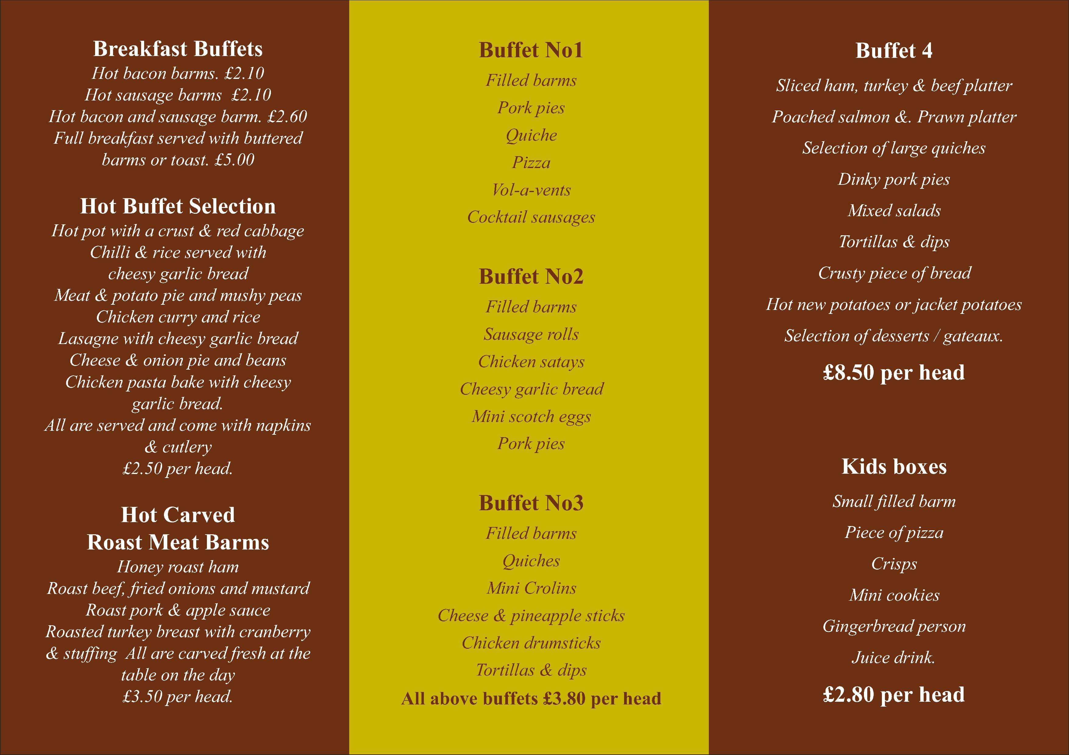 Buffet Menu in Blackpool - The Cottage Bakery