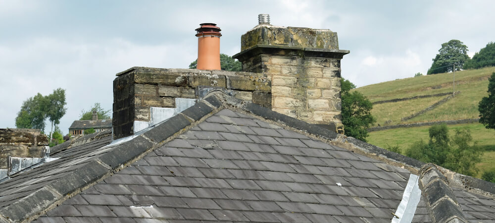 Pitched slate roof with valley